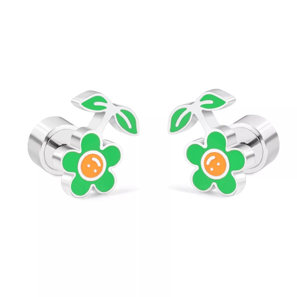 Emoji Flower Stainless Steel Stud Earrings